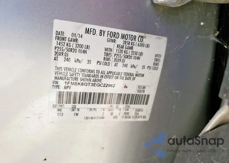 2014 Ford Explorer Sport z USA, uszkodzony, nr VIN 1FM5K8GT3EGC22962